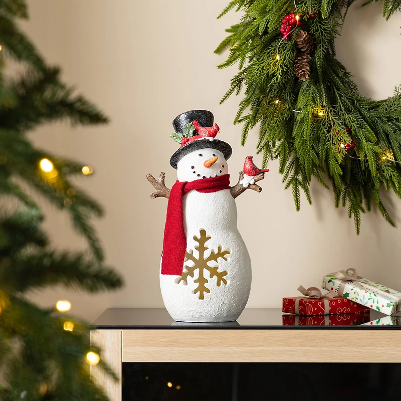 Glitzhome® 15" Christmas Lighted Resin Snowman Table Decor