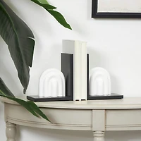 7" White MDF Abstract Layered Arched Bookends with Black Stands Set