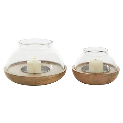 Brown Mango Wood Natural Candle Holder Set