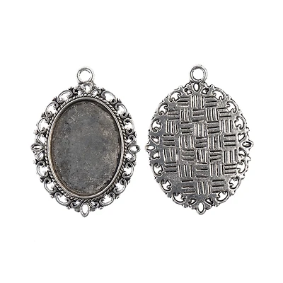 John Bead 38mm Antique Silver Oval Pendant Frames, 3ct.