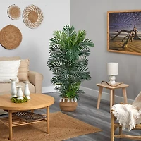 5ft. Areca Artificial Palm Tree in Boho Chic Handmade Natural Cotton Woven Planter with Tassels UV Resistant (Indoor/Outdoor)