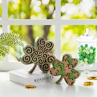 Glitzhome® Set of 2 St. Patrick's Wooden Shamrock Table Decor