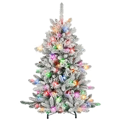 4.5ft. Pre-Lit Flocked Bennington Fir Artificial Christmas Tree, Multicolor Lights