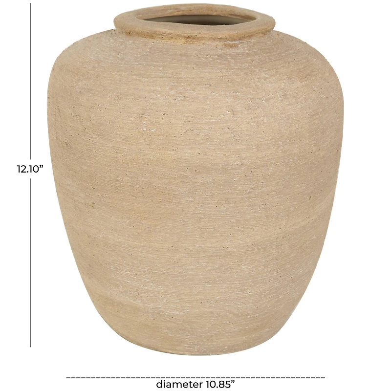 12" Beige Ceramic Wide Textured Vase