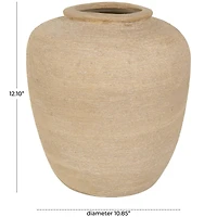 12" Beige Ceramic Wide Textured Vase