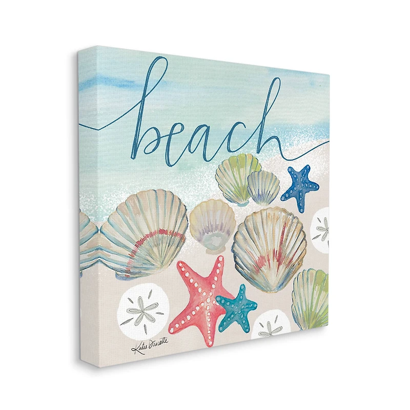 Stupell Industries Beach Calligraphy Seashells Clams Starfish Ocean Foam Canvas Wall Art