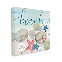 Stupell Industries Beach Calligraphy Seashells Clams Starfish Ocean Foam Canvas Wall Art