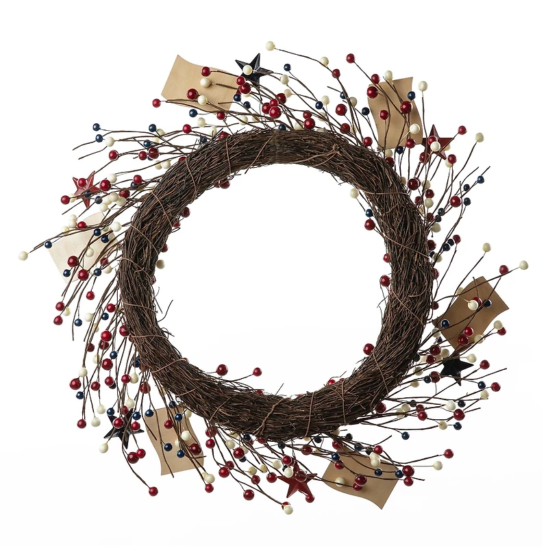 Glitzhome® 22" Americana Flag & Berry Wreath