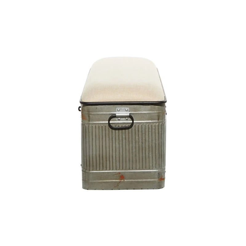 Grey Iron & Fabric Farmhouse Bench