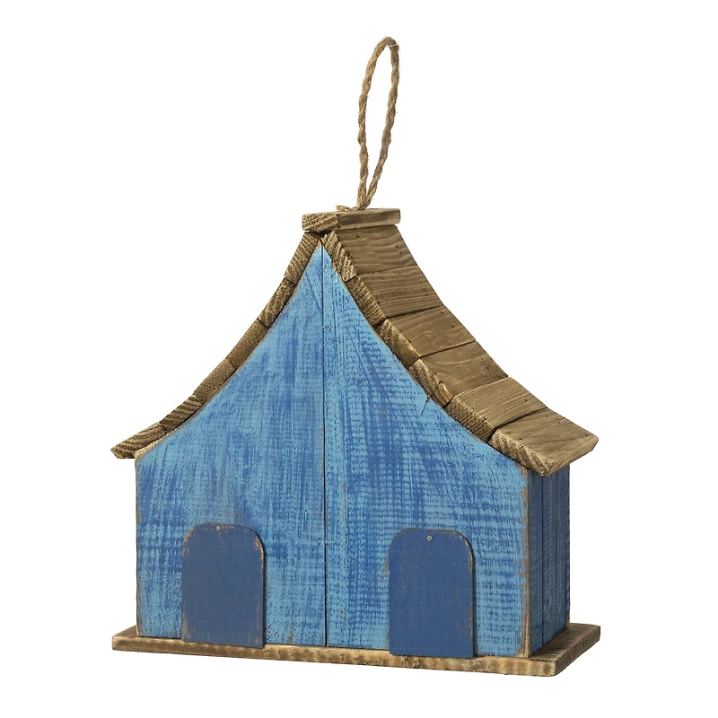 Glitzhome® 10.5" Distressed Wood Birdhouse with Flowers