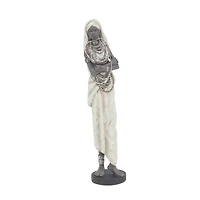Set of 3 White Eclectic Polystone Women Sculpture 15", 20", 24"