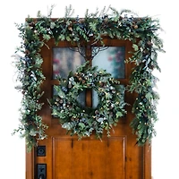 Village Lighting 24" Pre-Lit Rustic White Berry Christmas Wreath, Clear LED Lights
