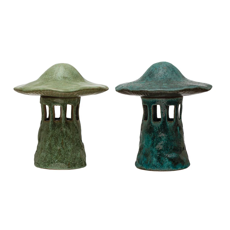 Hello Honey® 9" Stoneware Mushroom Lantern with Lid Set, 2ct.
