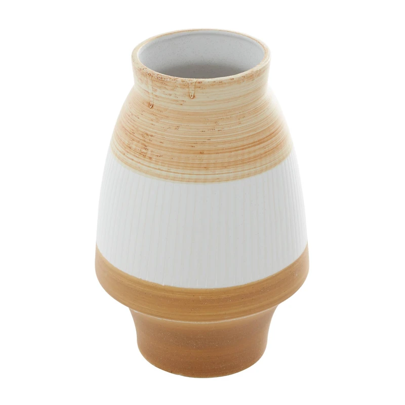 Tan Ceramic Coastal Style Vase, 13" x 9" x 9"