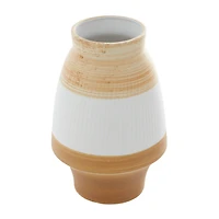 Tan Ceramic Coastal Style Vase, 13" x 9" x 9"