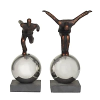 Bronze People Sculpture with Silver Ball Stand Set