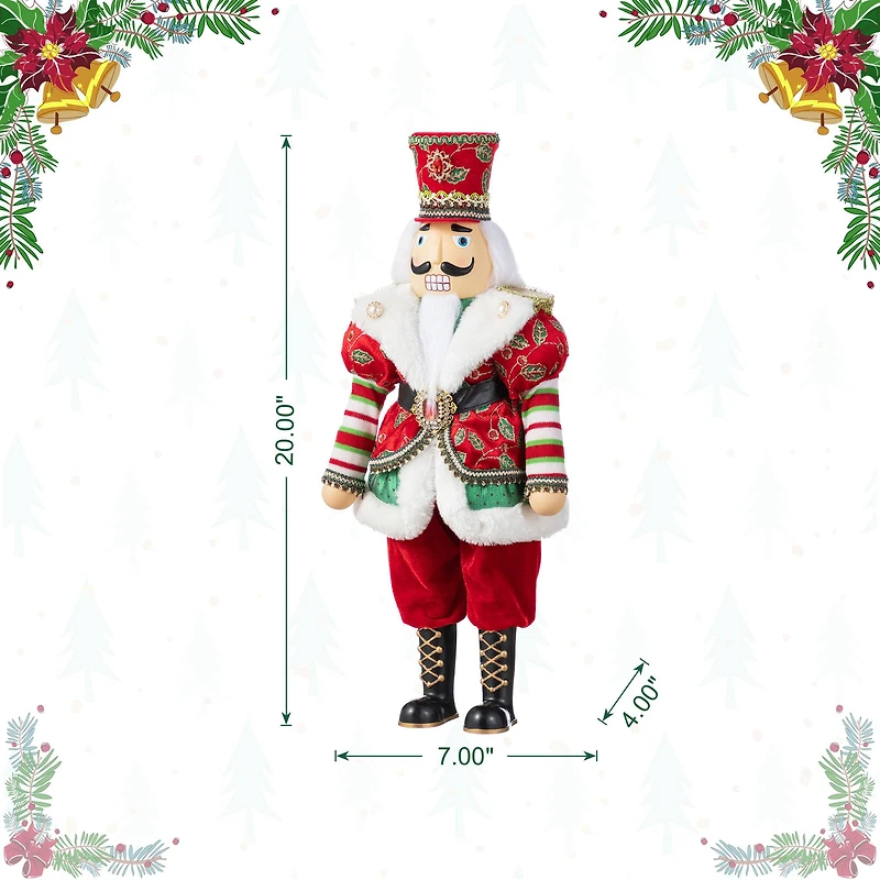 Glitzhome® 20"H Faux Fur Christmas Nutcracker Figurine