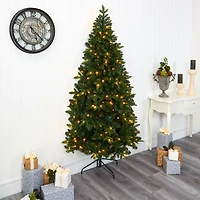 7ft. Pre-Lit Grand Teton Spruce Flat Back Artificial Christmas Tree, Clear LED Lights
