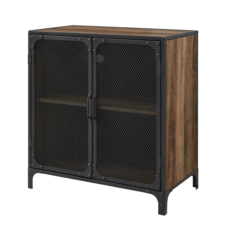 Walker Edison 30" Reclaimed Barnwood Industrial Mesh Metal Door Accent Cabinet