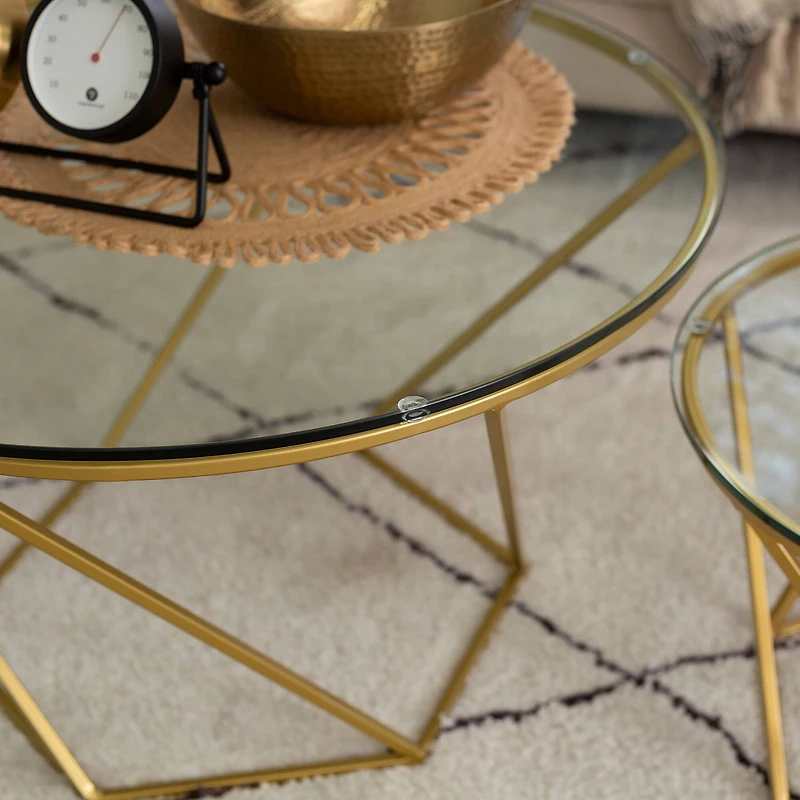 Walker Edison Gold Geometric Glass Nesting Tables Set