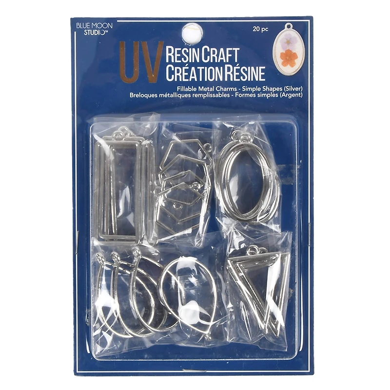 Blue Moon Studio™ UV Resin Craft Silver Simple Shapes Fillable Metal Charm Set