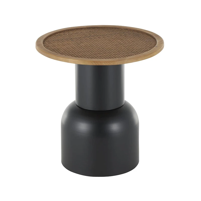 19.5" Black Metal & Rattan Accent Table