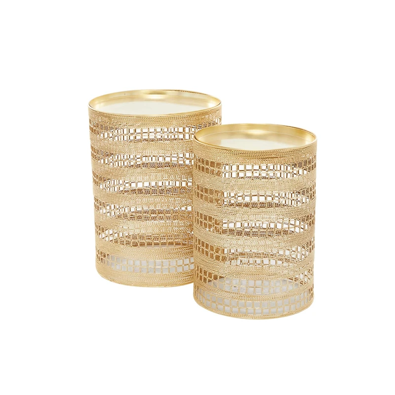 Set of 2" Gold Metal Transitional Accent Table, 18" x 14" x 14"