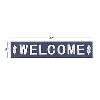 Coastal Blue and White Wood and Metal Welcome Sign, 6" x 32" x 2"