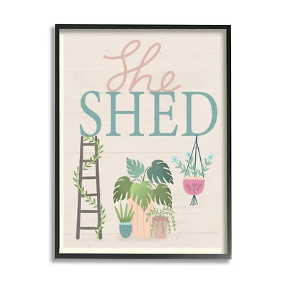 Stupell Industries She Shed Sign Tropical Plants Ladder and Green Vines in Frame Wall Art
