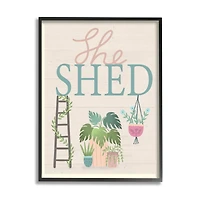 Stupell Industries She Shed Sign Tropical Plants Ladder and Green Vines in Frame Wall Art