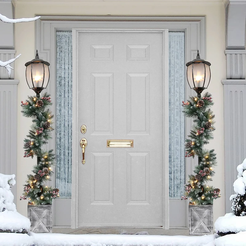7ft. Lamp Post with Pre-Lit Decorated Garland