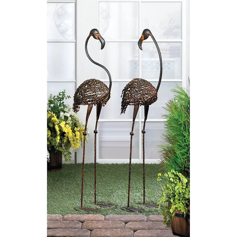 42" Wild Flamingo Garden Art Duo