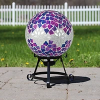 10" Purple, Pink & Silver Mosaic Floral Outdoor Garden Gazing Ball
