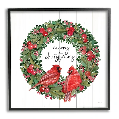 Stupell Industries Merry Christmas Red Cardinal Wreath Framed Giclee Art