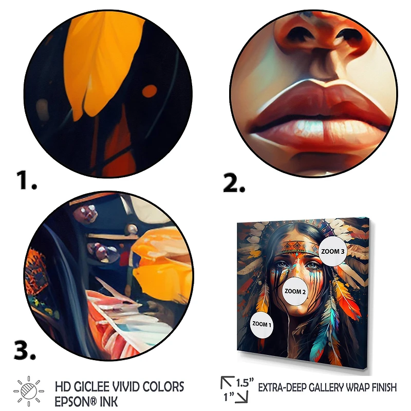 Designart 'Colorful Native American Woman VI' Contemporary Glam Canvas Wall Art