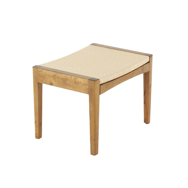22" Brown Traditional Living Room Stool with Rope Wrapped Seat
