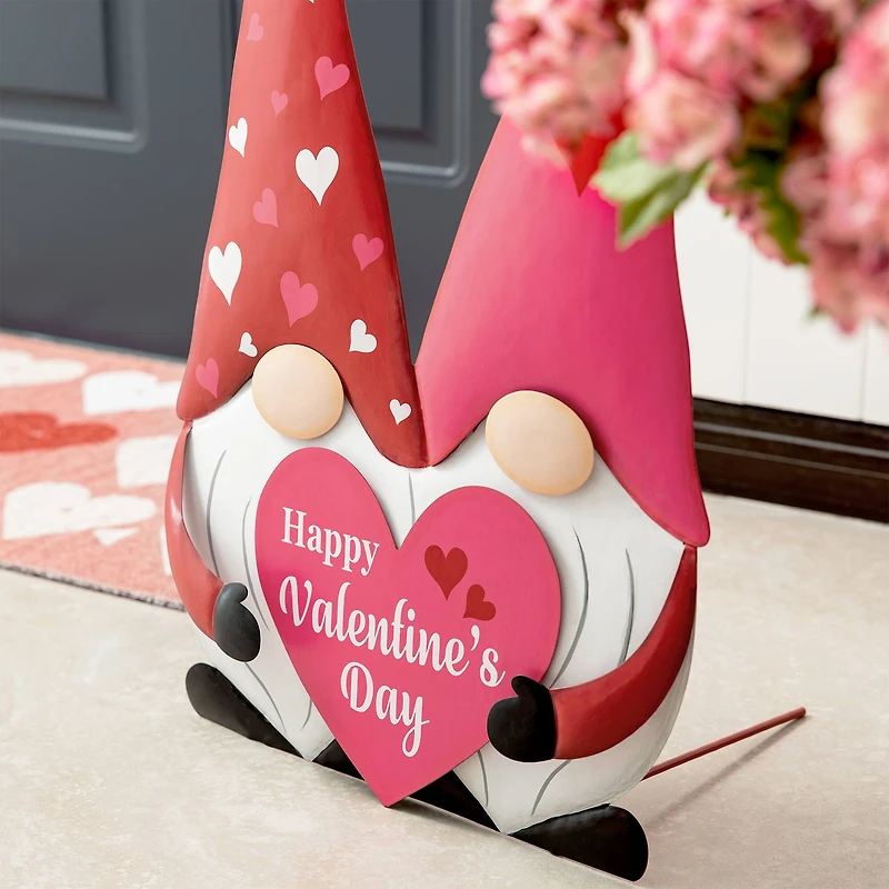 Glitzhome® 30" Valentine's Metal Gnome Couple Yard Stake