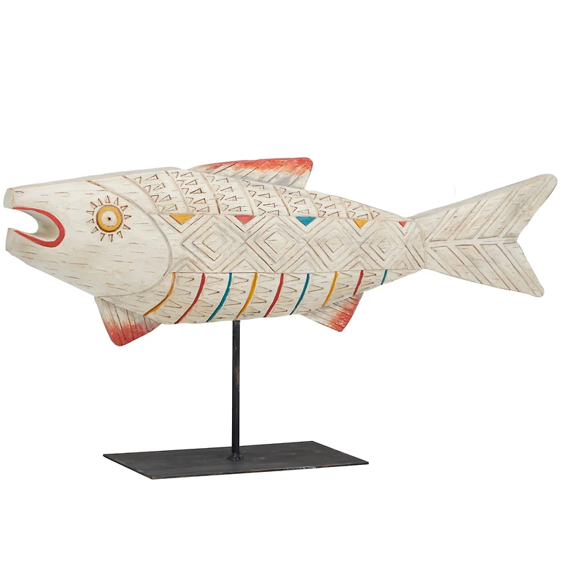 9.25" Cream Polystone Coastal Fish Tabletop Sculpture
