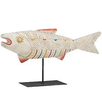 9.25" Cream Polystone Coastal Fish Tabletop Sculpture