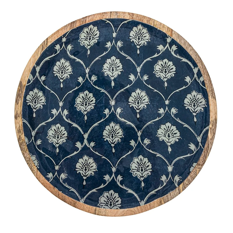 Hello Honey® Blue Floral Enameled Round Mango Wood Tray Set