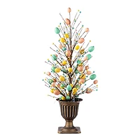 Glitzhome® 36" Lighted Easter Egg & Berries Urn Porch Tree with Timer