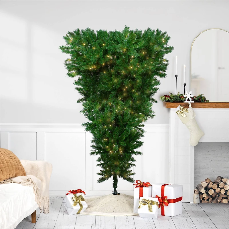 7ft. Pre-Lit Green Sugar Pine Upside Down Artificial Christmas Tree, Clear Lights