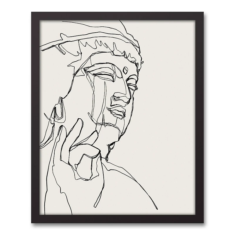 Line Drawing Buddha Face Black Framed Canvas