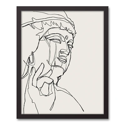 Line Drawing Buddha Face Black Framed Canvas