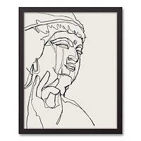 Line Drawing Buddha Face Black Framed Canvas