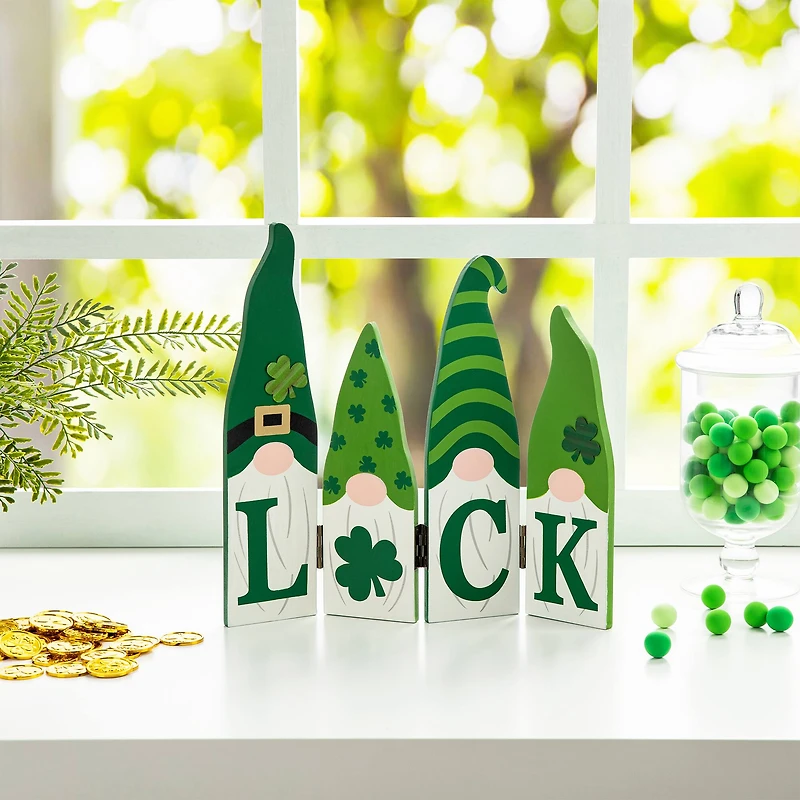 Glitzhome® 12.25" St. Patrick's Wooden Luck Shamrock Gnome Table Decor