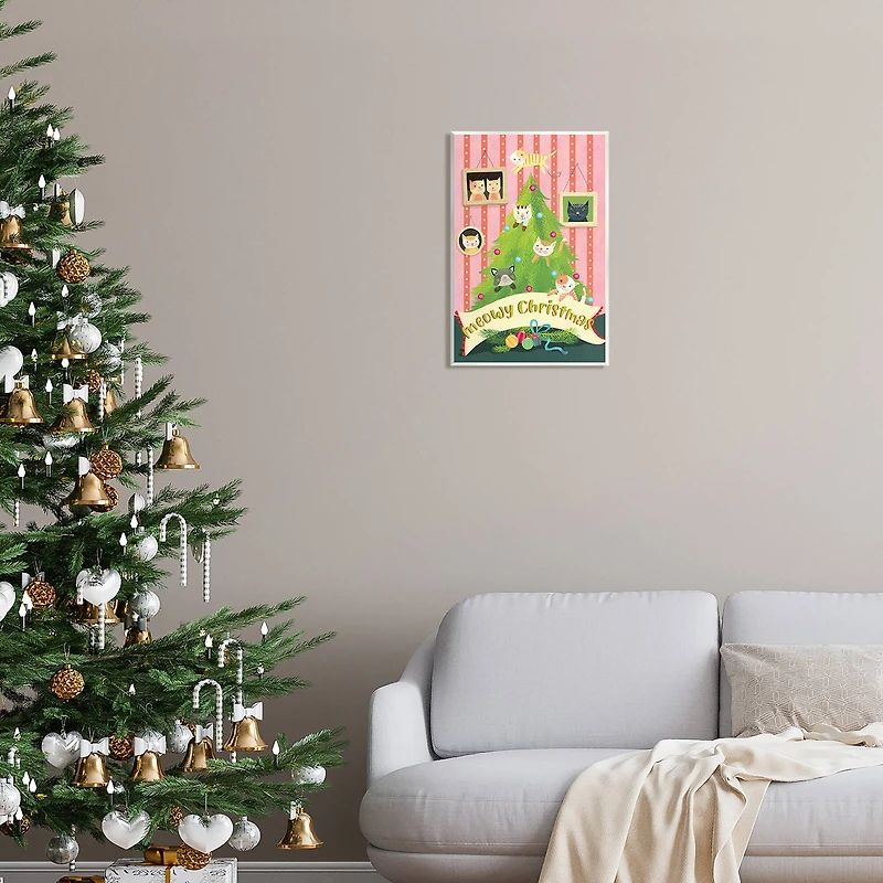 Stupell Industries Meowy Christmas Cat Tree Wall Plaque Art