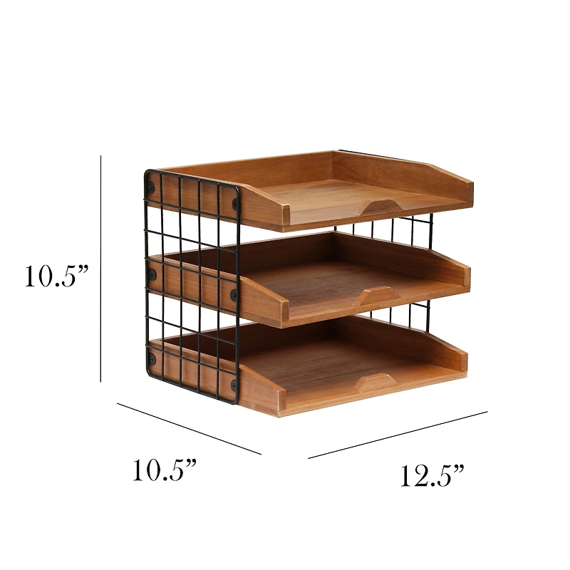 Elegant Designs Natural Wood Desk Organizer Letter Tray with 3 Shelves