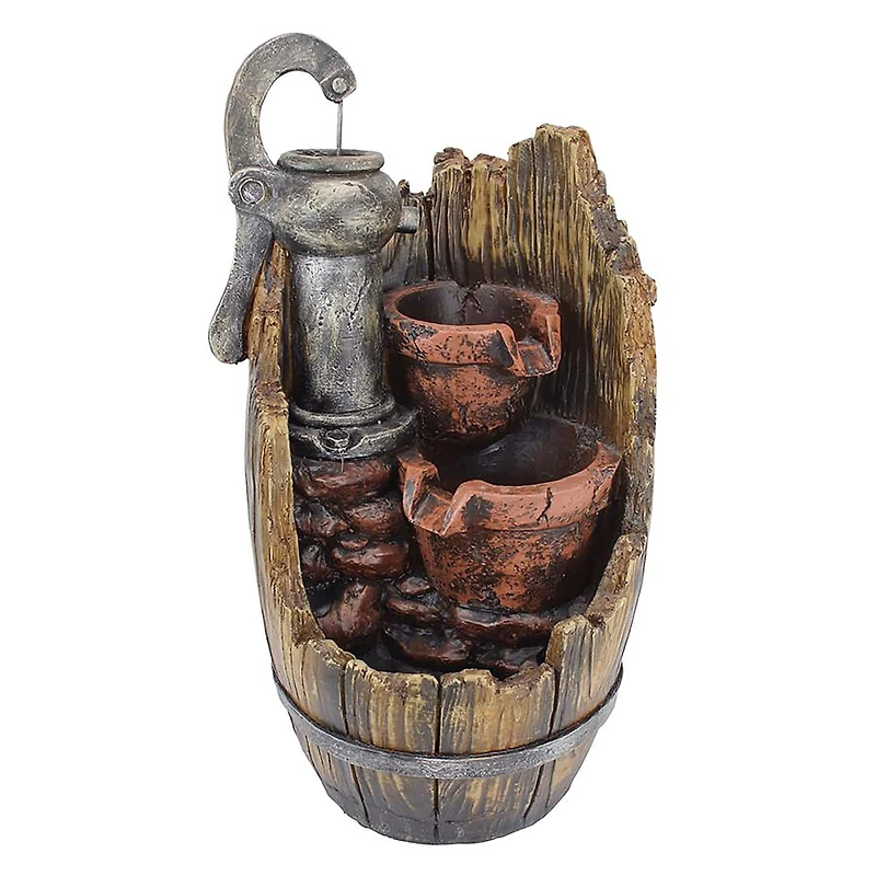 Design Toscano Farm Cistern Barrel Illuminated Garden Fountain