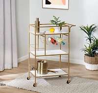 Honey Can Do 3-Tier Gold & White Rolling Bar & Serving Cart with Handles